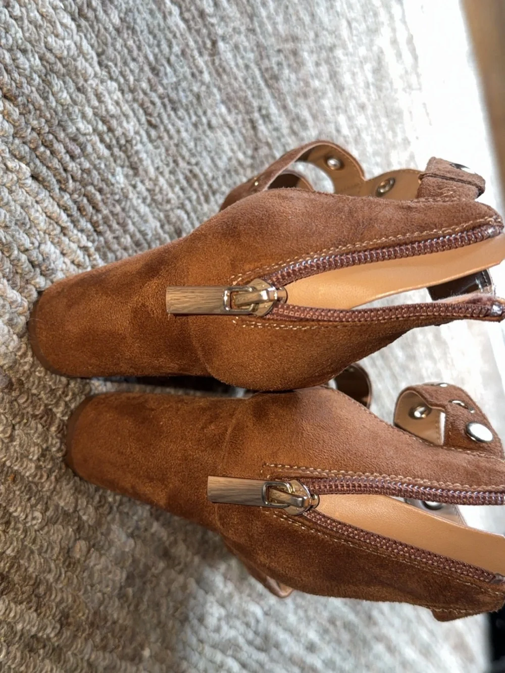 comfortview Brown Suede Studded Strappy Block Heel Sandals